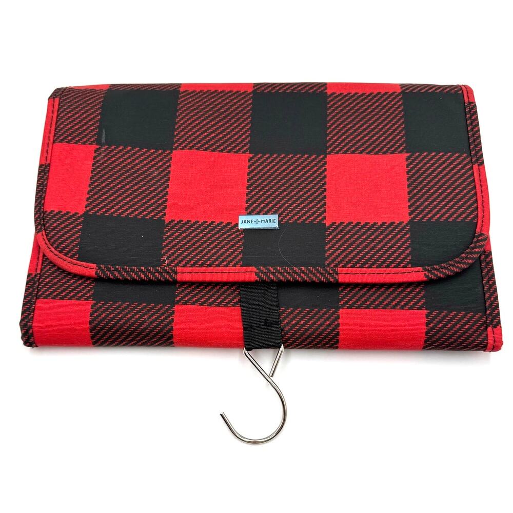 Jane Marie Jewelry Organizer Travel Buffalo with Hanger Plaid Red Black